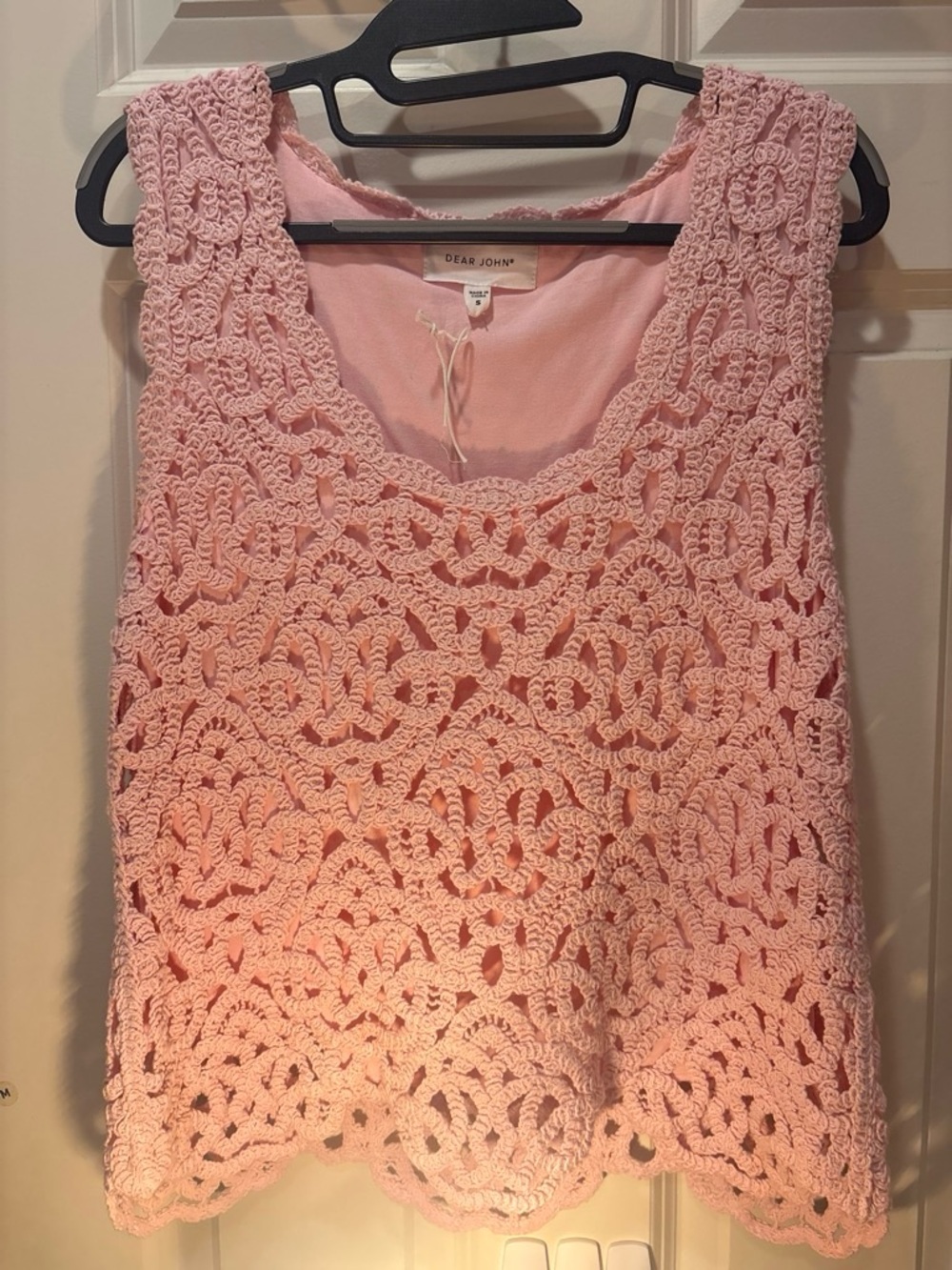 Dear John Pink Crochet Overlay Tank